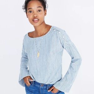 Madewell Convertible Cold Shoulder Top in Chambray Stripe